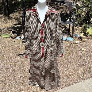 Vintage Handcrafted Stylish Black and White Patterned Dress with Red Accents